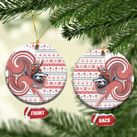 French Polynesian Christmas Ceramic Ornament Santa Riding Hammerhead Shark Tahitian DT05 Circle White - Polynesian Pride