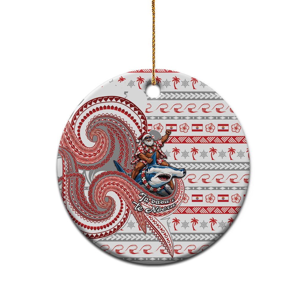 French Polynesian Christmas Ceramic Ornament Santa Riding Hammerhead Shark Tahitian DT05 - Polynesian Pride