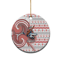 French Polynesian Christmas Ceramic Ornament Santa Riding Hammerhead Shark Tahitian DT05 - Polynesian Pride