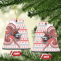 French Polynesian Christmas Ceramic Ornament Santa Riding Hammerhead Shark Tahitian DT05 Bell Flake White - Polynesian Pride