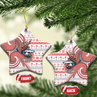 French Polynesian Christmas Ceramic Ornament Santa Riding Hammerhead Shark Tahitian DT05 Star White - Polynesian Pride