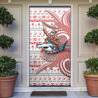 French Polynesian Christmas Door Cover Santa Riding Hammerhead Shark Tahitian DT05 White - Polynesian Pride