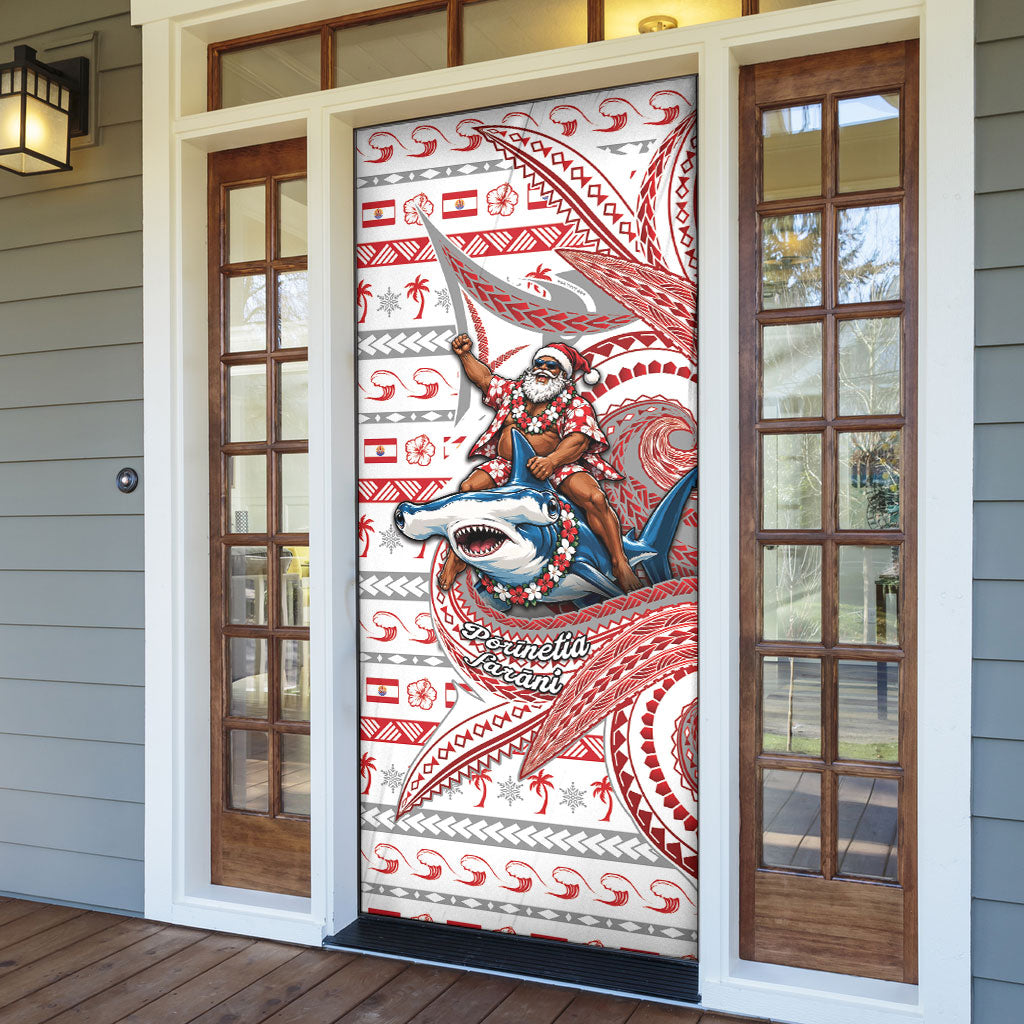 French Polynesian Christmas Door Cover Santa Riding Hammerhead Shark Tahitian DT05 - Polynesian Pride