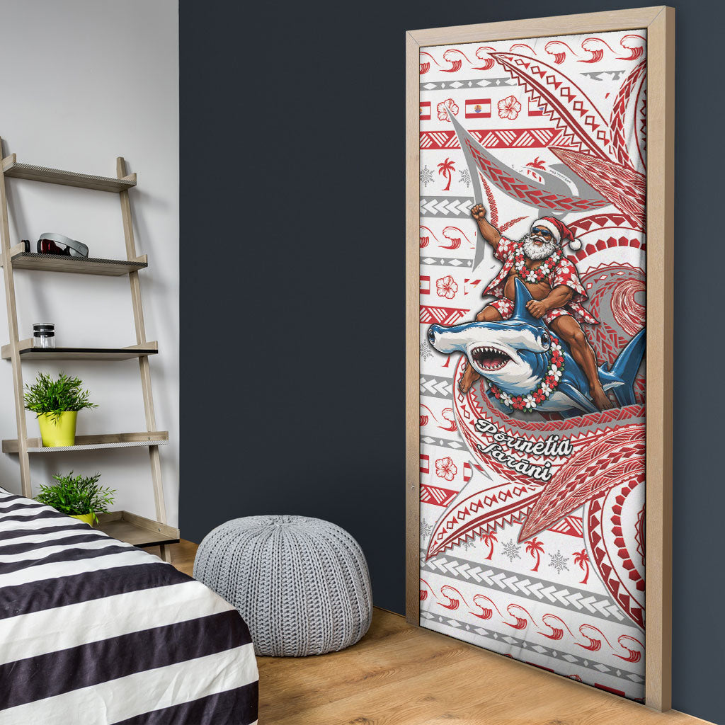 French Polynesian Christmas Door Cover Santa Riding Hammerhead Shark Tahitian DT05 - Polynesian Pride