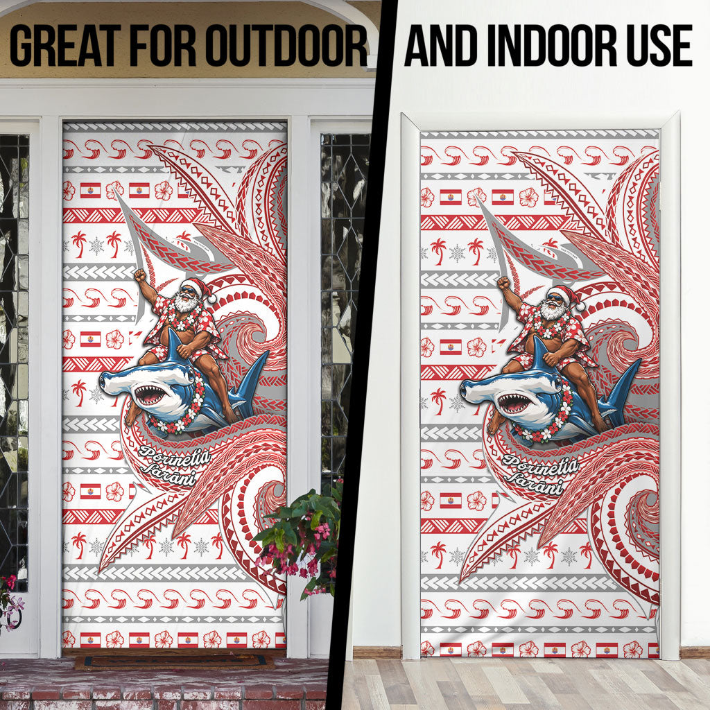 French Polynesian Christmas Door Cover Santa Riding Hammerhead Shark Tahitian DT05 - Polynesian Pride