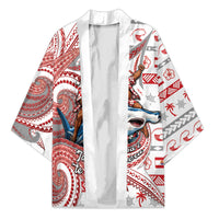 French Polynesian Christmas Kimono Santa Riding Hammerhead Shark Tahitian DT05 Unisex White - Polynesian Pride