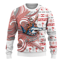 French Polynesian Christmas Ugly Christmas Sweater Santa Riding Hammerhead Shark Tahitian DT05 - Polynesian Pride