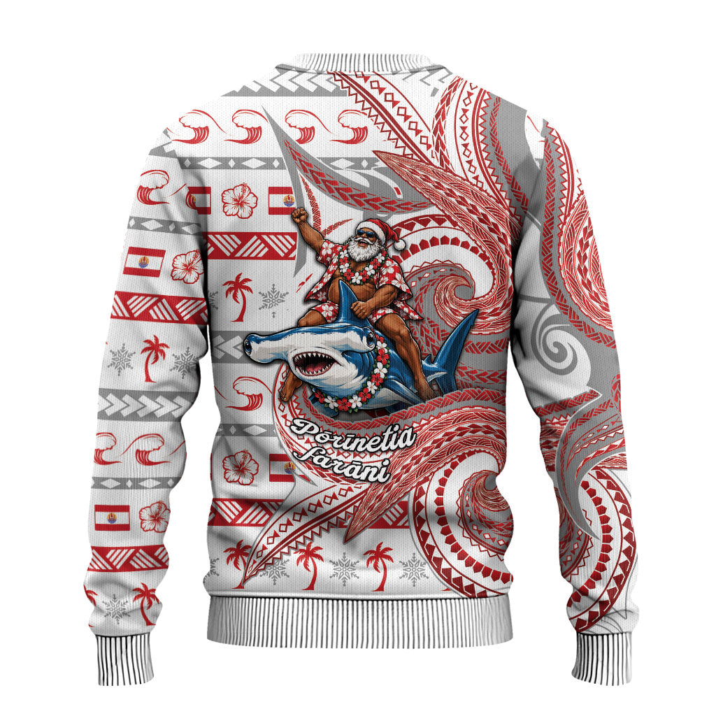 French Polynesian Christmas Ugly Christmas Sweater Santa Riding Hammerhead Shark Tahitian DT05 - Polynesian Pride