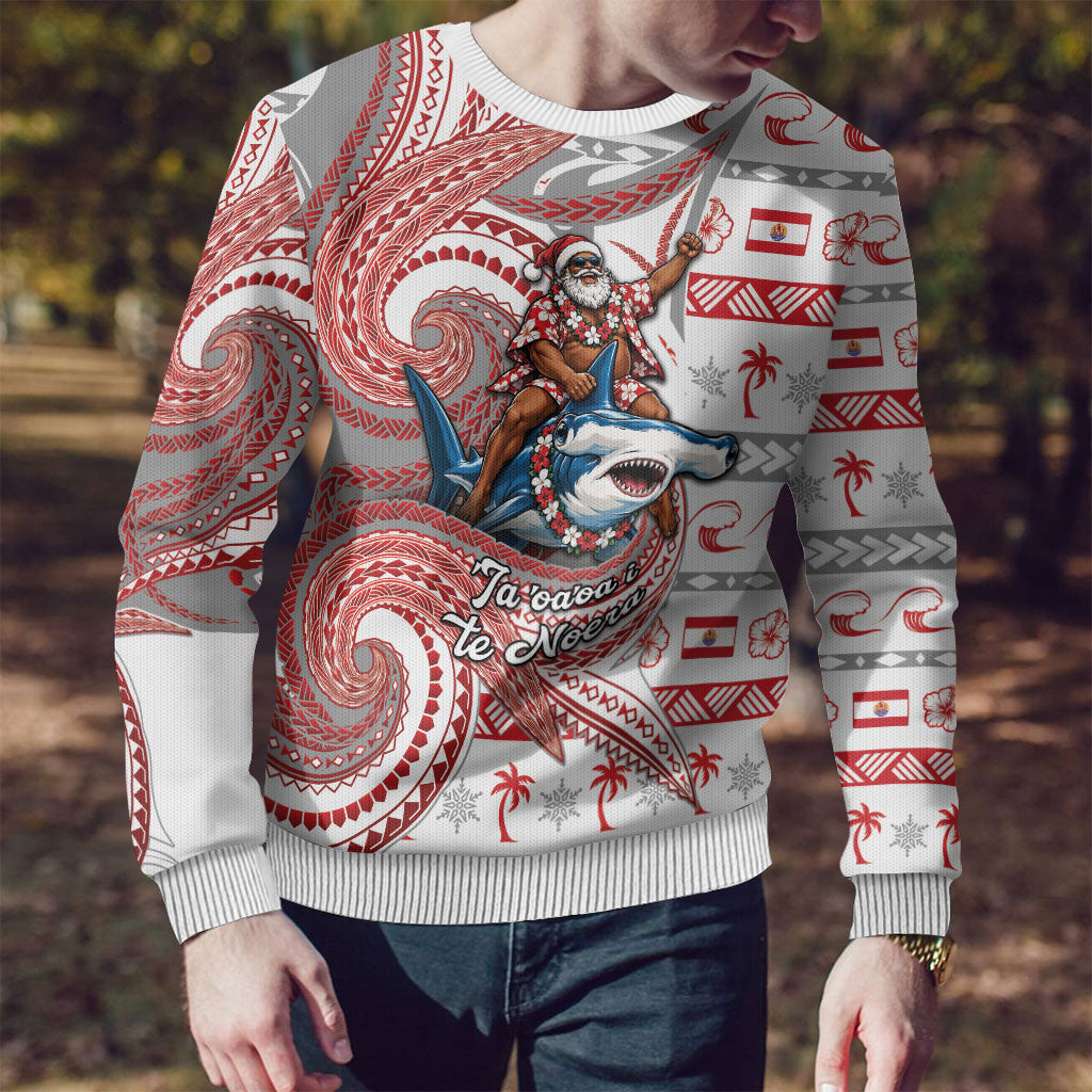 French Polynesian Christmas Ugly Christmas Sweater Santa Riding Hammerhead Shark Tahitian DT05 - Polynesian Pride