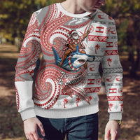 French Polynesian Christmas Ugly Christmas Sweater Santa Riding Hammerhead Shark Tahitian DT05 - Polynesian Pride