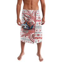 French Polynesian Christmas Lavalava Santa Riding Hammerhead Shark Tahitian DT05 White - Polynesian Pride