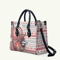 French Polynesian Christmas Leather Bag Santa Riding Hammerhead Shark Tahitian DT05 White - Polynesian Pride