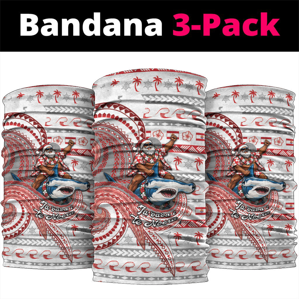 French Polynesian Christmas Neck Gaiter Santa Riding Hammerhead Shark Tahitian DT05 package One Size: 25*50cm White - Polynesian Pride