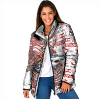 French Polynesian Christmas Padded Jacket Santa Riding Hammerhead Shark Tahitian DT05 Women White - Polynesian Pride