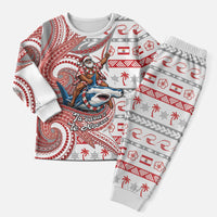 French Polynesian Christmas Pajama Set Santa Riding Hammerhead Shark Tahitian DT05 Men White - Polynesian Pride