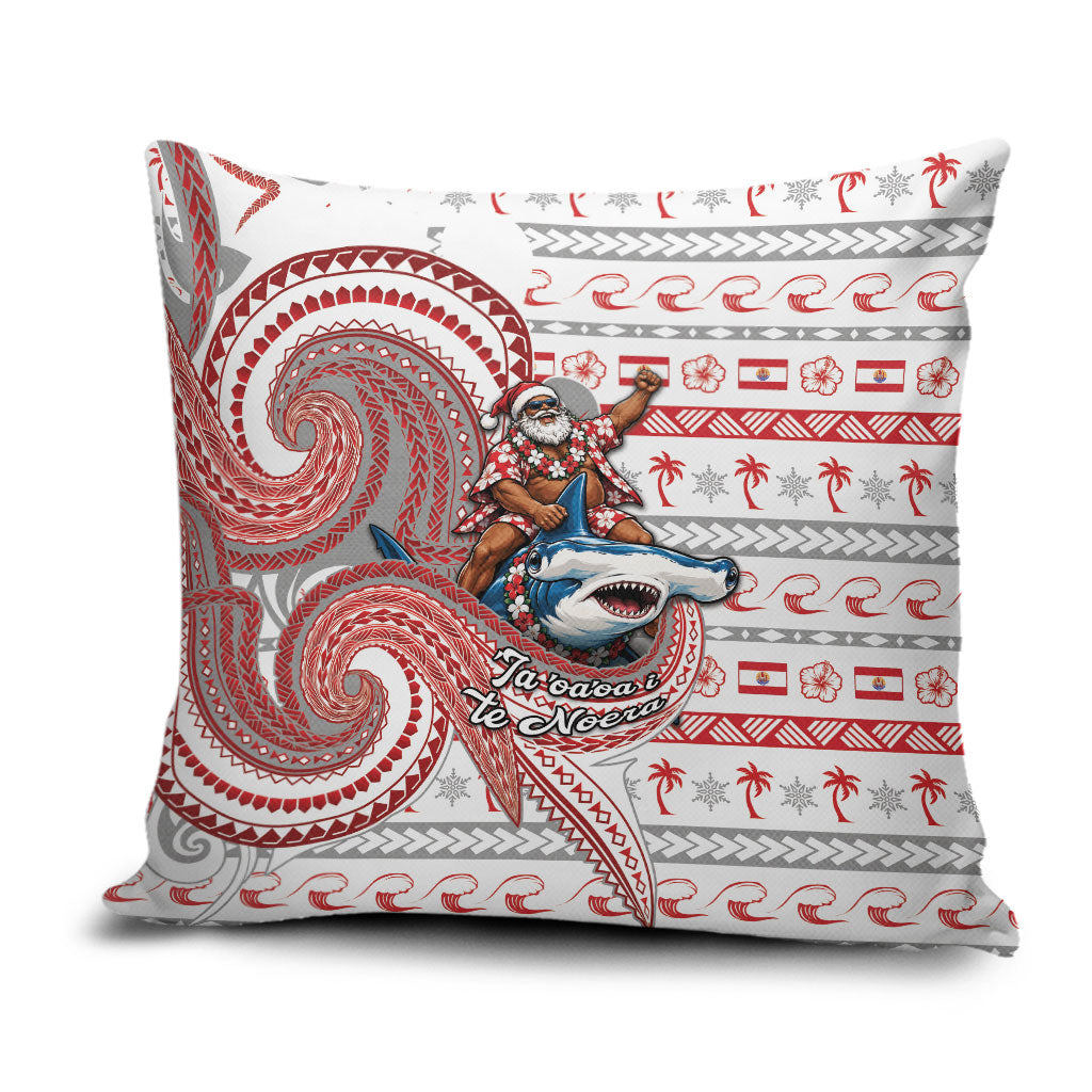 French Polynesian Christmas Pillow Cover Santa Riding Hammerhead Shark Tahitian DT05 White - Polynesian Pride