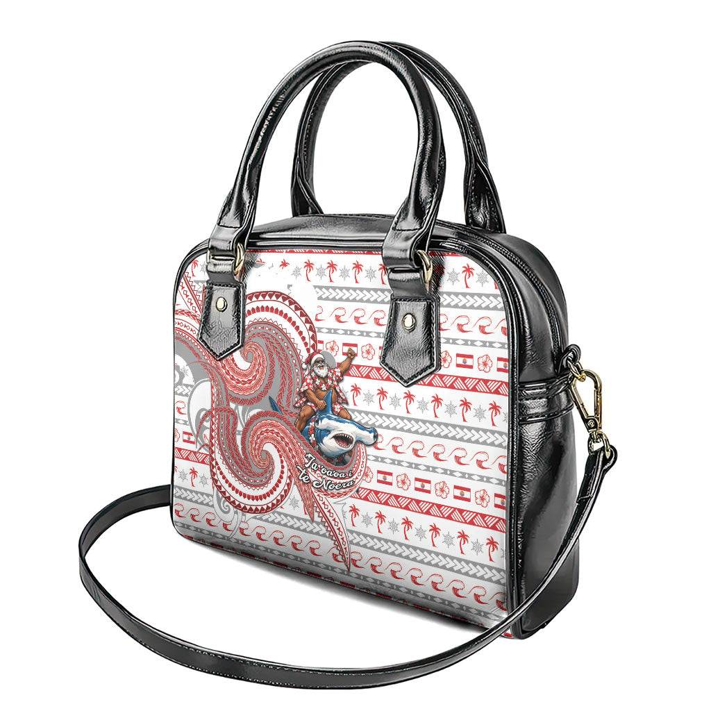 French Polynesian Christmas Shoulder Handbag Santa Riding Hammerhead Shark Tahitian DT05 - Polynesian Pride
