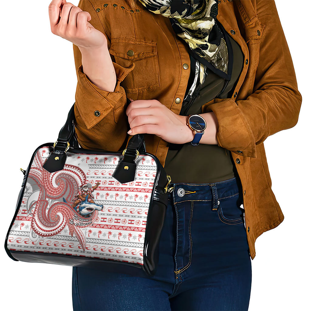 French Polynesian Christmas Shoulder Handbag Santa Riding Hammerhead Shark Tahitian DT05 - Polynesian Pride