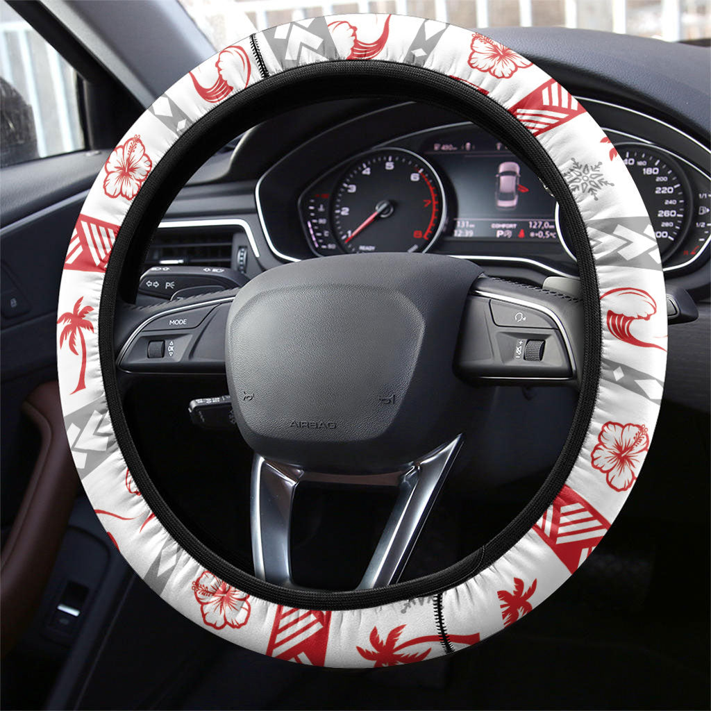 French Polynesian Christmas Steering Wheel Cover Santa Riding Hammerhead Shark Tahitian DT05 - Polynesian Pride