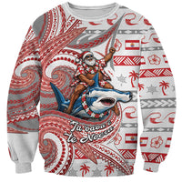 French Polynesian Christmas Sweatshirt Santa Riding Hammerhead Shark Tahitian DT05 Unisex White - Polynesian Pride