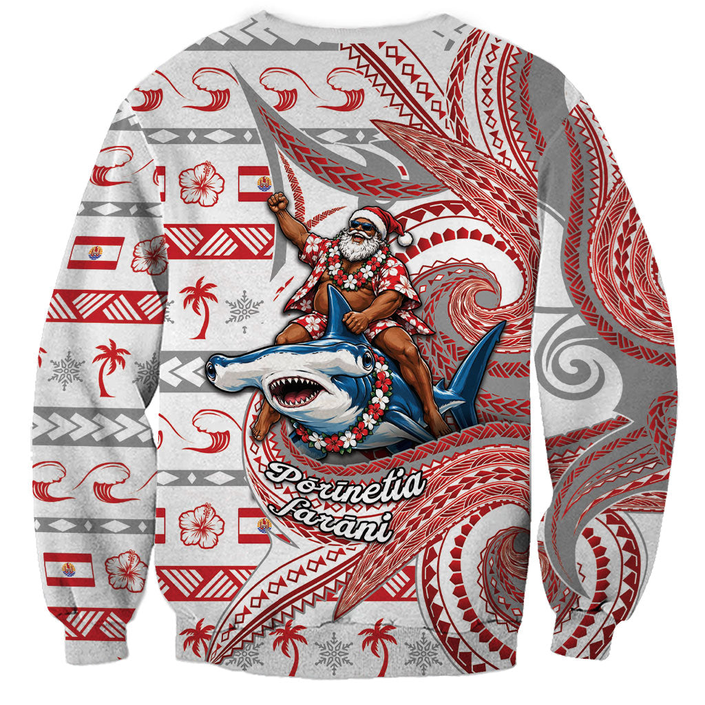 French Polynesian Christmas Sweatshirt Santa Riding Hammerhead Shark Tahitian DT05 - Polynesian Pride