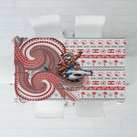 French Polynesian Christmas Tablecloth Santa Riding Hammerhead Shark Tahitian