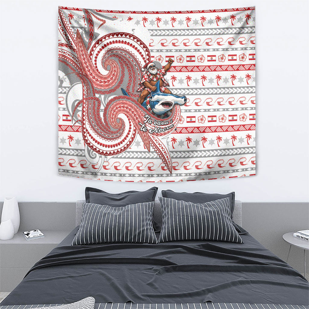 French Polynesian Christmas Tapestry Santa Riding Hammerhead Shark Tahitian DT05 - Polynesian Pride