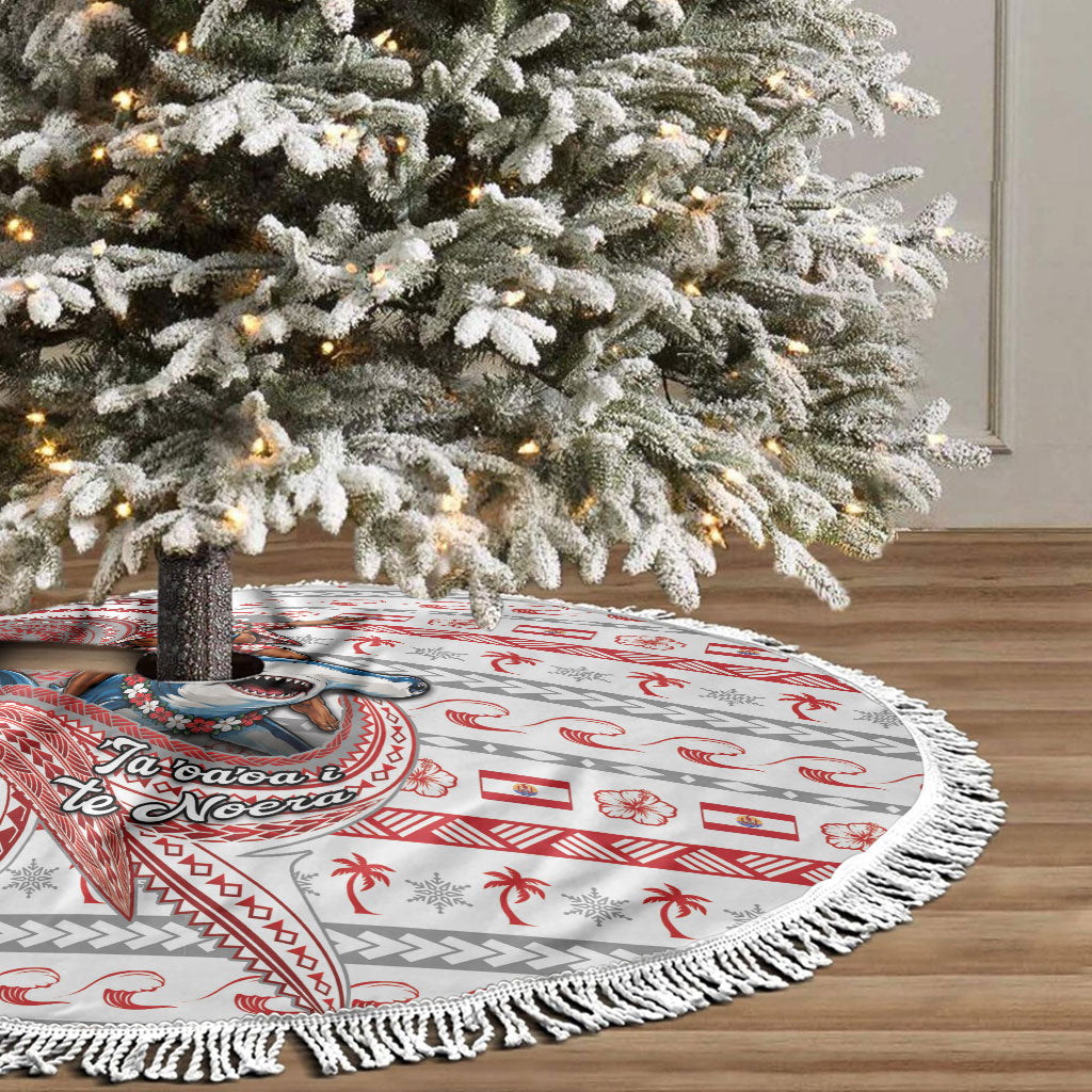French Polynesian Christmas Tree Skirt Santa Riding Hammerhead Shark Tahitian DT05 - Polynesian Pride