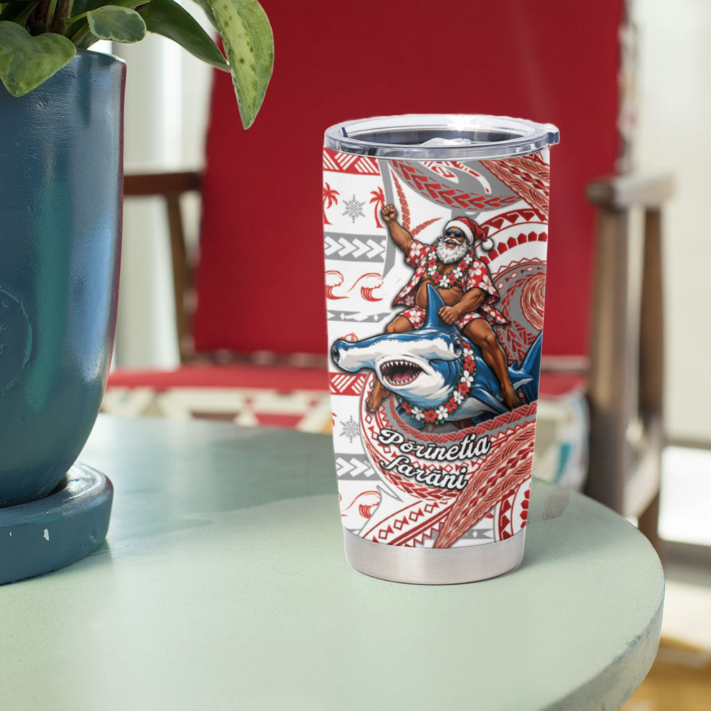 French Polynesian Christmas Tumbler Cup Santa Riding Hammerhead Shark Tahitian DT05 - Polynesian Pride