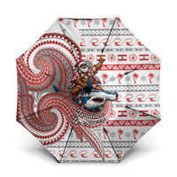French Polynesian Christmas Umbrella Santa Riding Hammerhead Shark Tahitian DT05 One Size Folded 11.42 inch Opened Diameter 37.4 inch White - Polynesian Pride