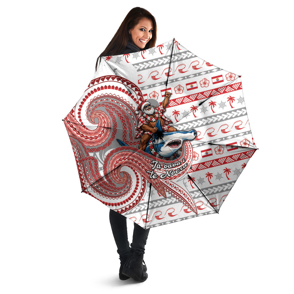 French Polynesian Christmas Umbrella Santa Riding Hammerhead Shark Tahitian DT05 - Polynesian Pride