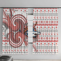 French Polynesian Christmas Window Curtain Santa Riding Hammerhead Shark Tahitian DT05 With Hooks White - Polynesian Pride