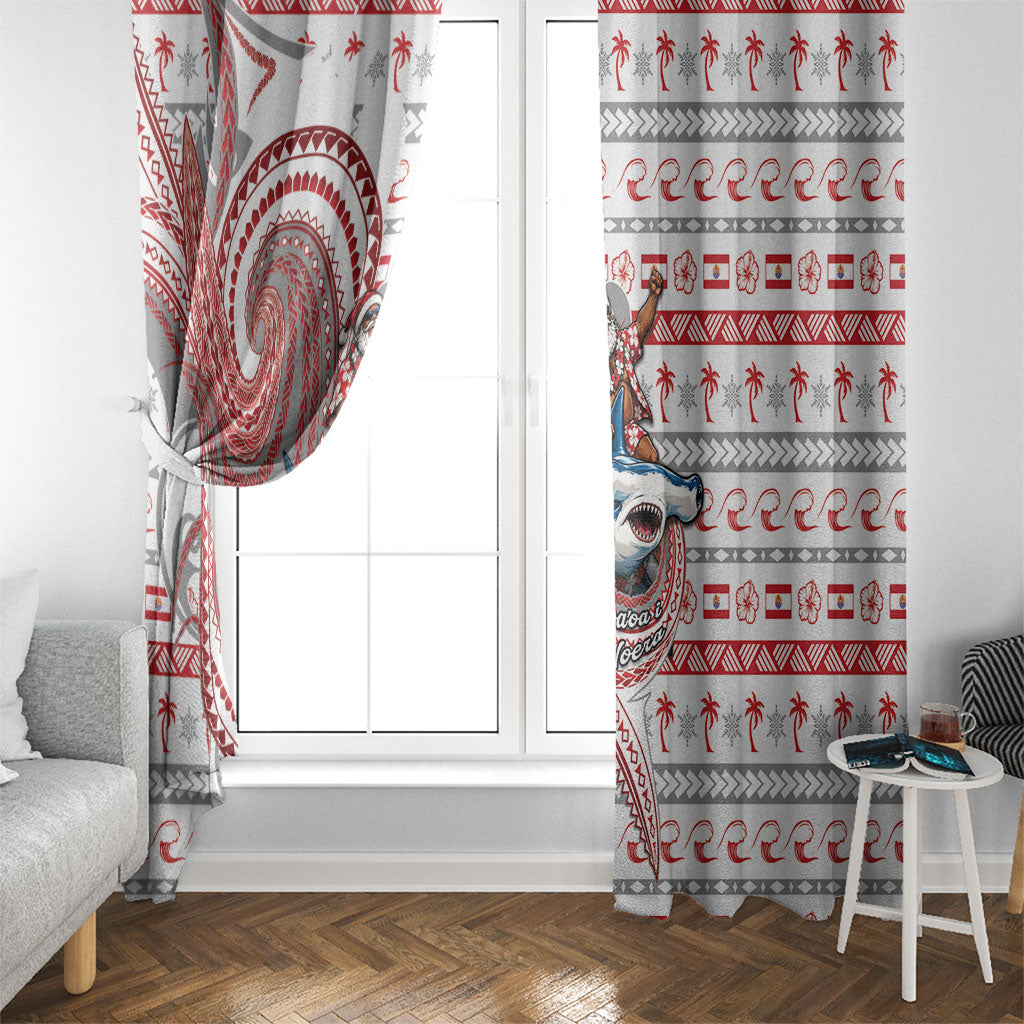 French Polynesian Christmas Window Curtain Santa Riding Hammerhead Shark Tahitian DT05 - Polynesian Pride