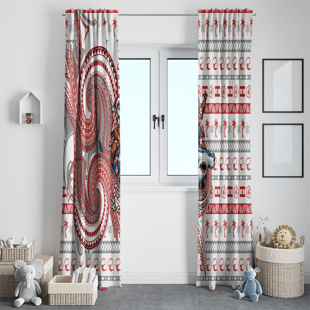 French Polynesian Christmas Window Curtain Santa Riding Hammerhead Shark Tahitian DT05 - Polynesian Pride