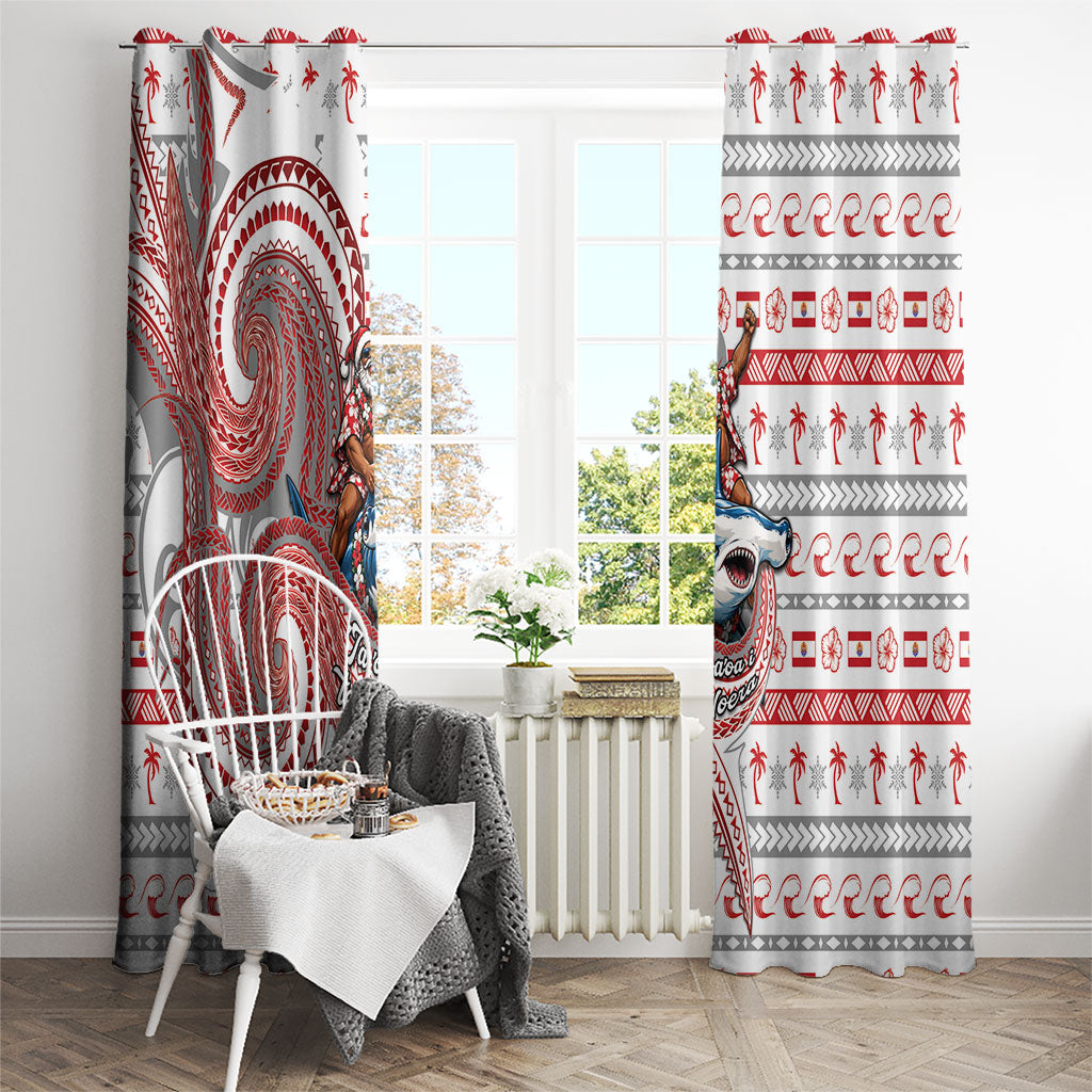 French Polynesian Christmas Window Curtain Santa Riding Hammerhead Shark Tahitian DT05 - Polynesian Pride