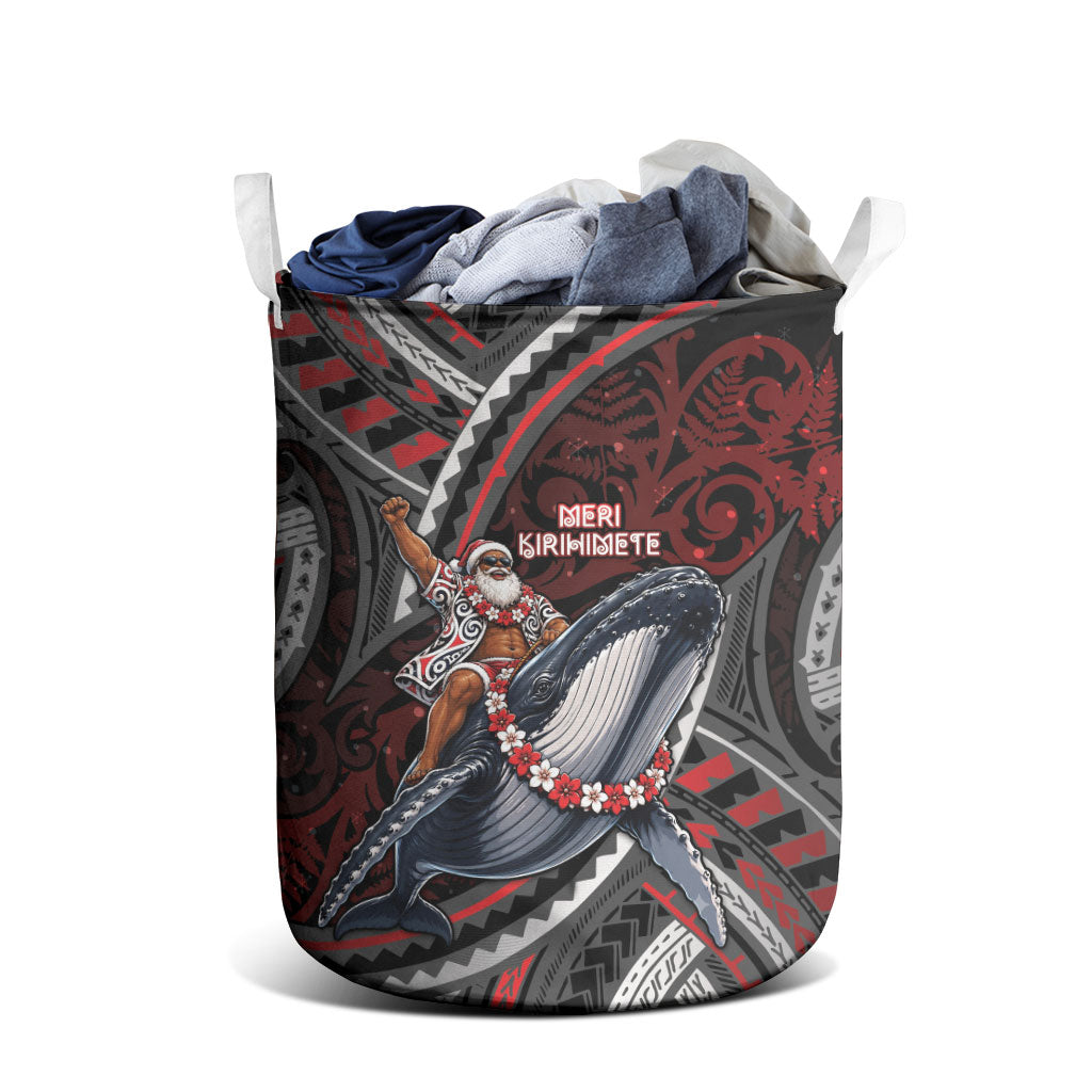 Aotearoa Christmas Laundry Basket Santa Riding Humpback Whale Maori Koru DT05 - Polynesian Pride
