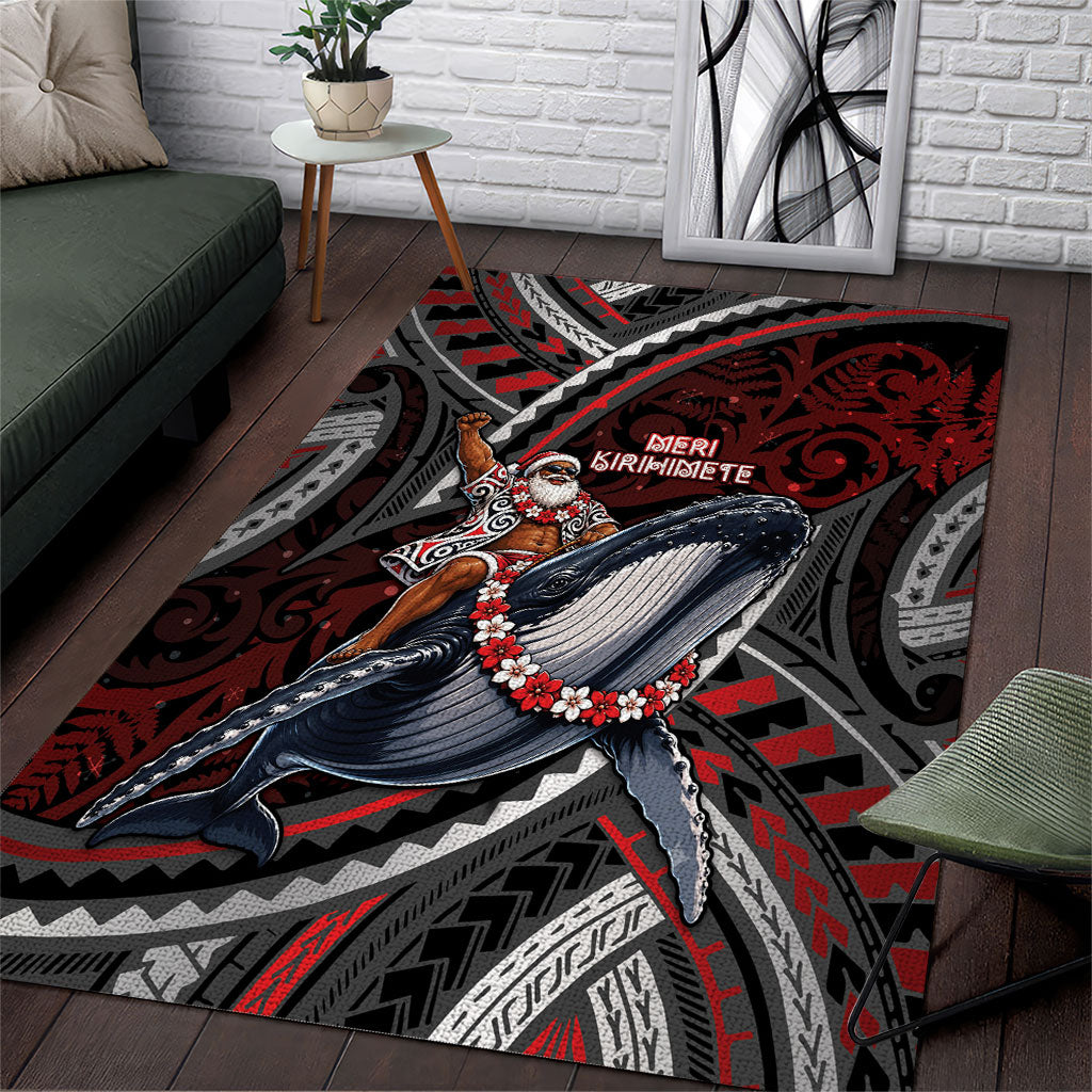 Aotearoa Christmas Area Rug Santa Riding Humpback Whale Maori Koru DT05 Red - Polynesian Pride