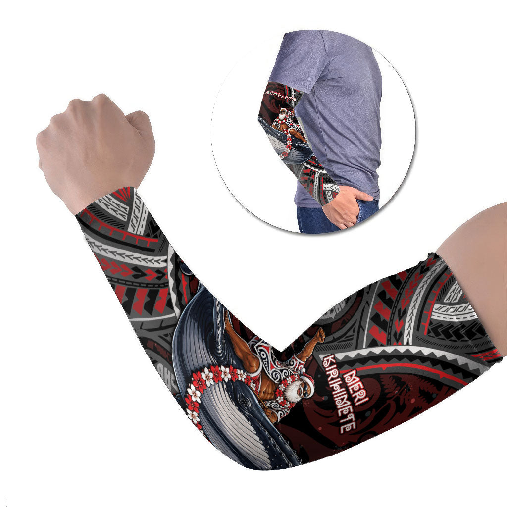 Aotearoa Christmas Arm Sleeves Santa Riding Humpback Whale Maori Koru DT05 Set of 2 Red - Polynesian Pride