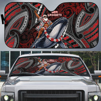 Aotearoa Christmas Auto Sun Shade Santa Riding Humpback Whale Maori Koru DT05 Red - Polynesian Pride