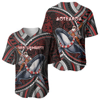 Aotearoa Christmas Baseball Jersey Santa Riding Humpback Whale Maori Koru DT05 - Polynesian Pride