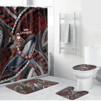 Aotearoa Christmas Bathroom Set Santa Riding Humpback Whale Maori Koru DT05 Bathroom Set (4 pcs) Red - Polynesian Pride
