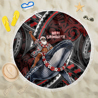 Aotearoa Christmas Beach Blanket Santa Riding Humpback Whale Maori Koru DT05 One Size 150cm Red - Polynesian Pride