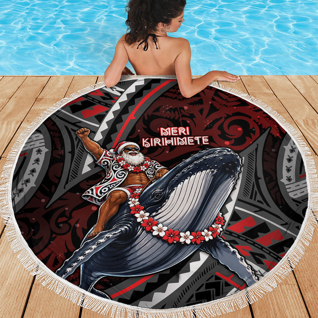 Aotearoa Christmas Beach Blanket Santa Riding Humpback Whale Maori Koru DT05 - Polynesian Pride