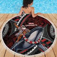 Aotearoa Christmas Beach Blanket Santa Riding Humpback Whale Maori Koru DT05 - Polynesian Pride