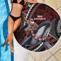 Aotearoa Christmas Beach Blanket Santa Riding Humpback Whale Maori Koru DT05 - Polynesian Pride