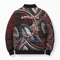 Aotearoa Christmas Bomber Puffer Jacket Santa Riding Humpback Whale Maori Koru DT05 - Polynesian Pride