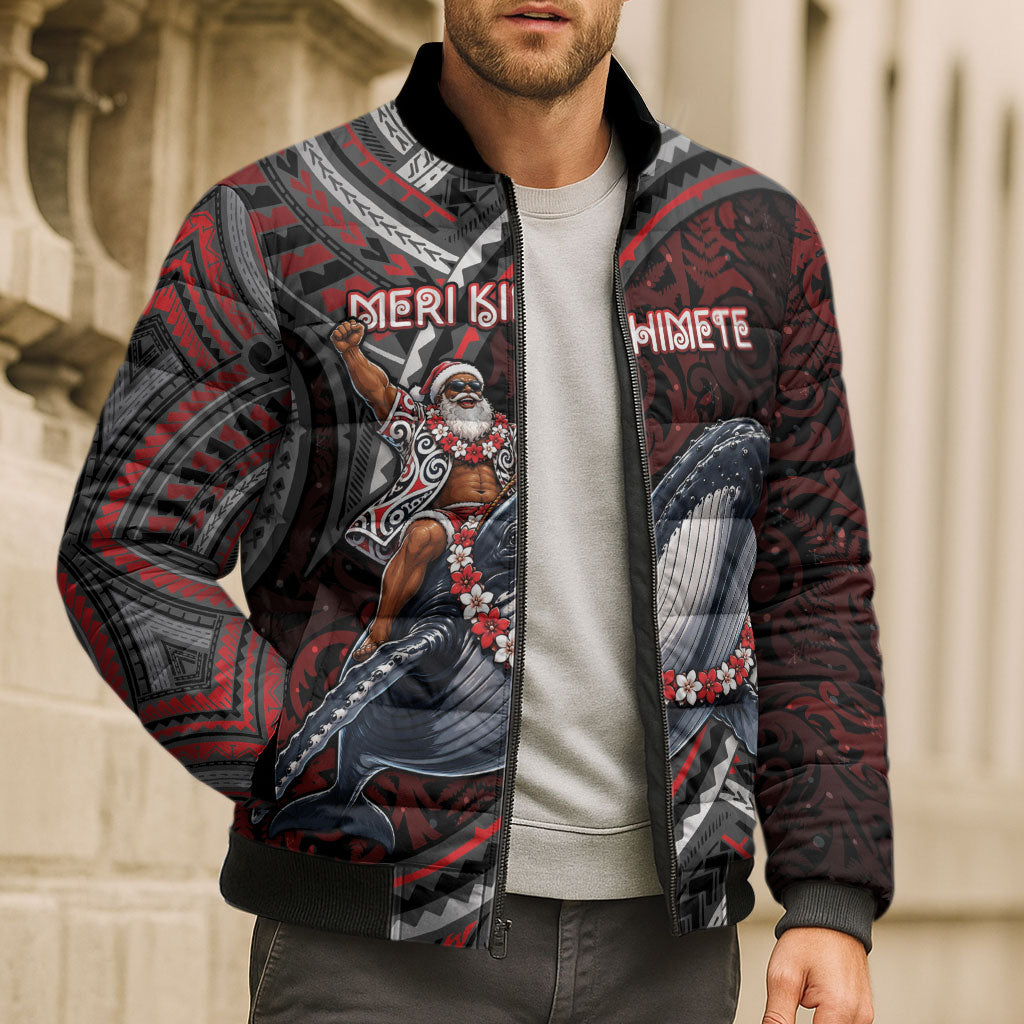 Aotearoa Christmas Bomber Puffer Jacket Santa Riding Humpback Whale Maori Koru DT05 - Polynesian Pride