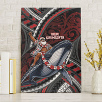 Aotearoa Christmas Canvas Wall Art Santa Riding Humpback Whale Maori Koru DT05 Without Frame Red - Polynesian Pride
