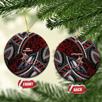 Aotearoa Christmas Ceramic Ornament Santa Riding Humpback Whale Maori Koru DT05 Circle Red - Polynesian Pride