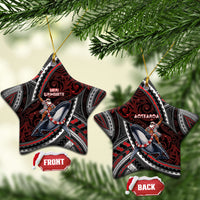 Aotearoa Christmas Ceramic Ornament Santa Riding Humpback Whale Maori Koru DT05 Star Red - Polynesian Pride